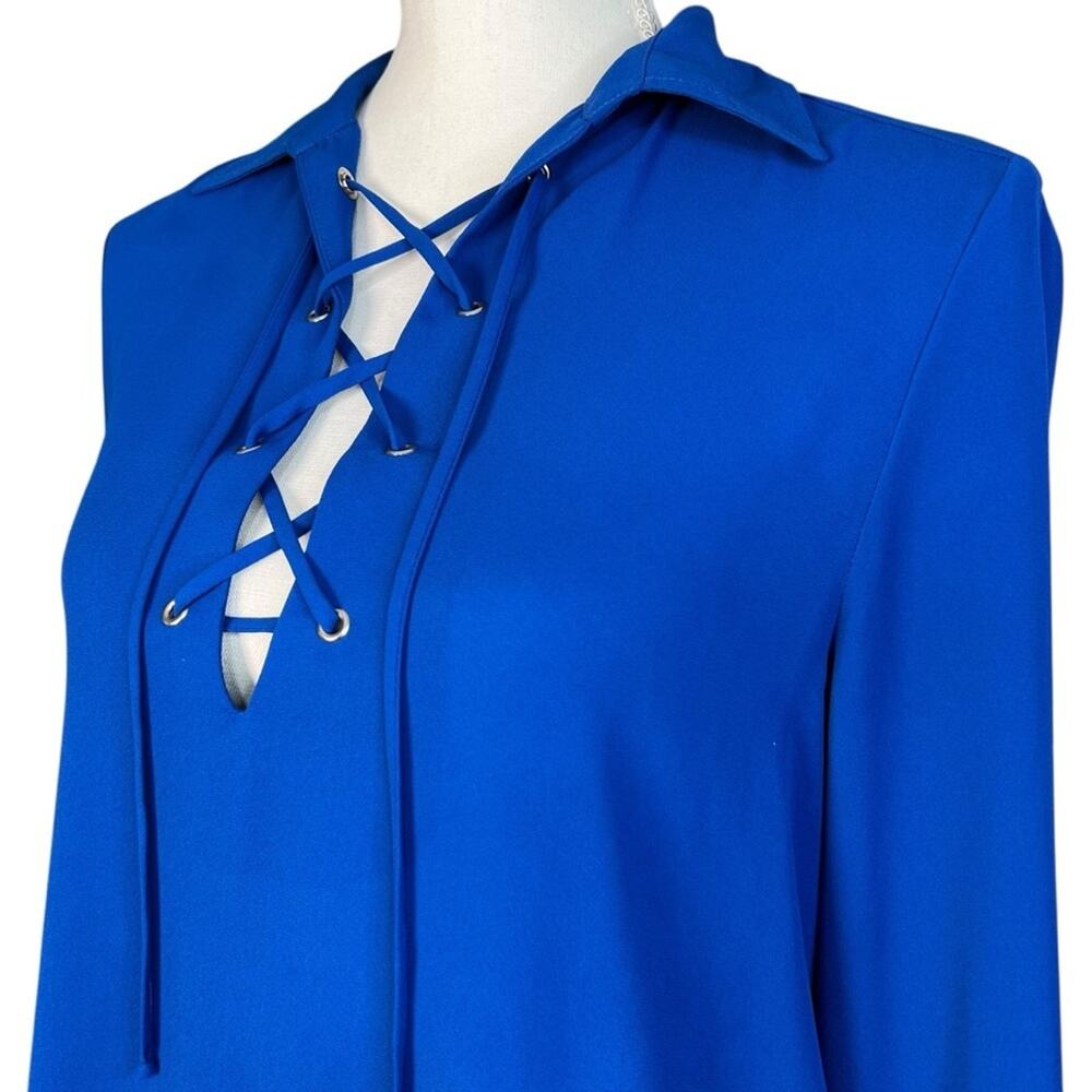 Karen Kane Blue Lace Up Blouse Tunic Top Women’s Size Small - Picture 2 of 6
